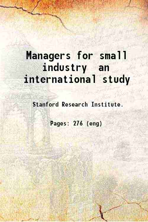 Managers for small industry  an international study 